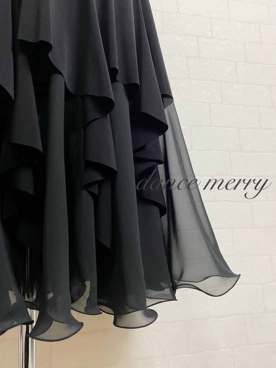 新品 社交ダンス スカート 黒 レッスン パーティ シフォン タンゴ 4864
