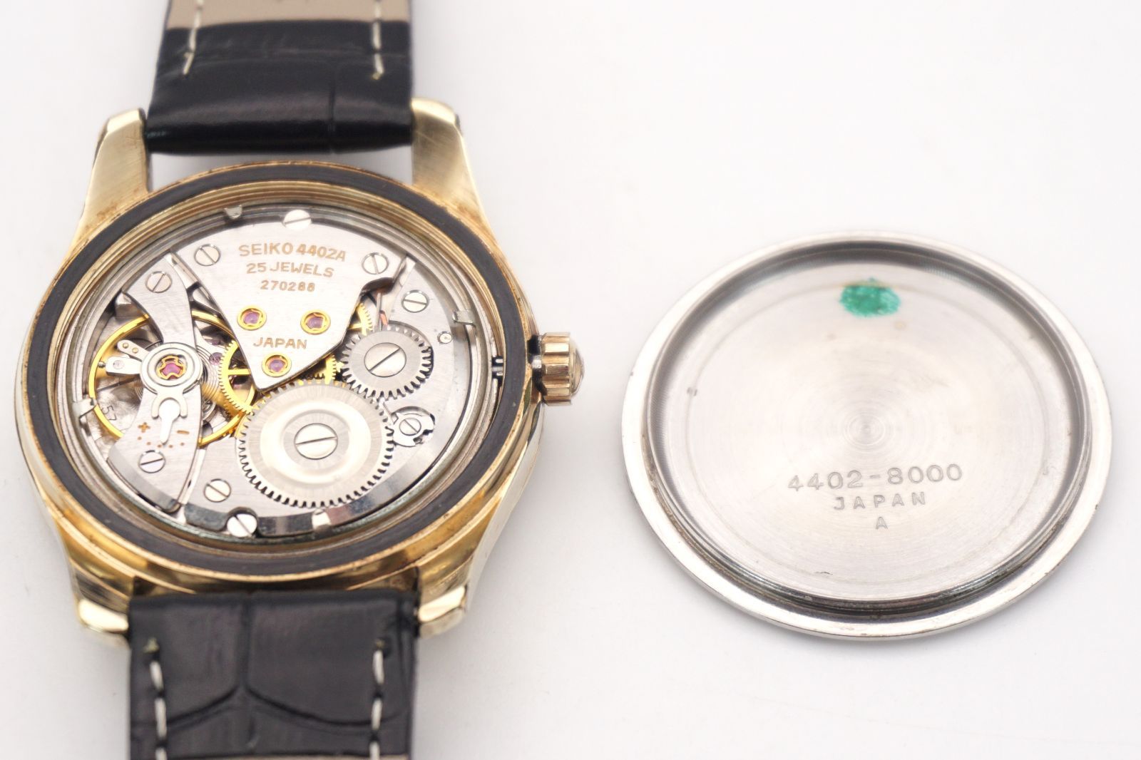 KING SEIKO キングセイコー 4402-8000 手巻き 25石 ゴールドケース デイト シルバー文字盤 レザーベルト メンズ ヴィンテージ 時計