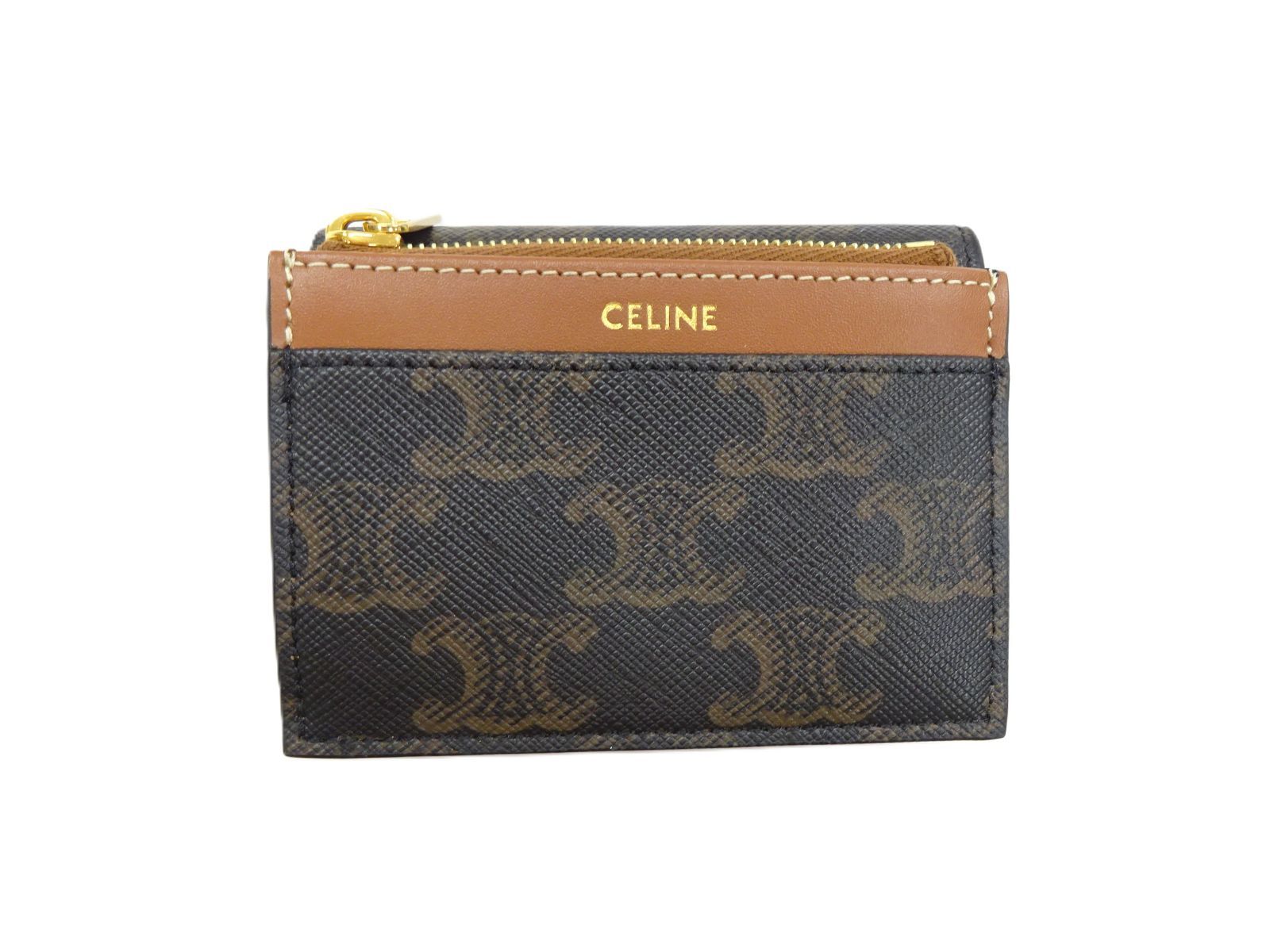 9.2万 CELINE セリーヌ コイン入れ付きコンパクトウォレット トリオンフ 松坂屋 ロゴ タン 三つ折り
