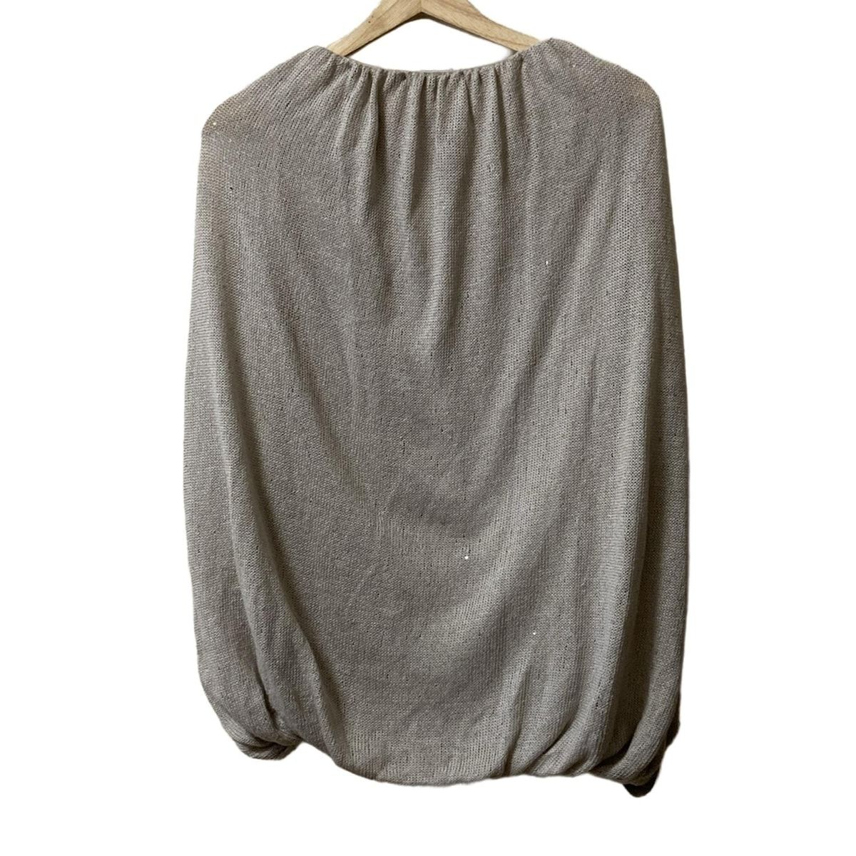 BRUNELLO CUCINELLI ブルネロクチネリ カットソー サイズJ-L レディース - グレーベージュ 変形袖 クルーネック ニット スパンコール