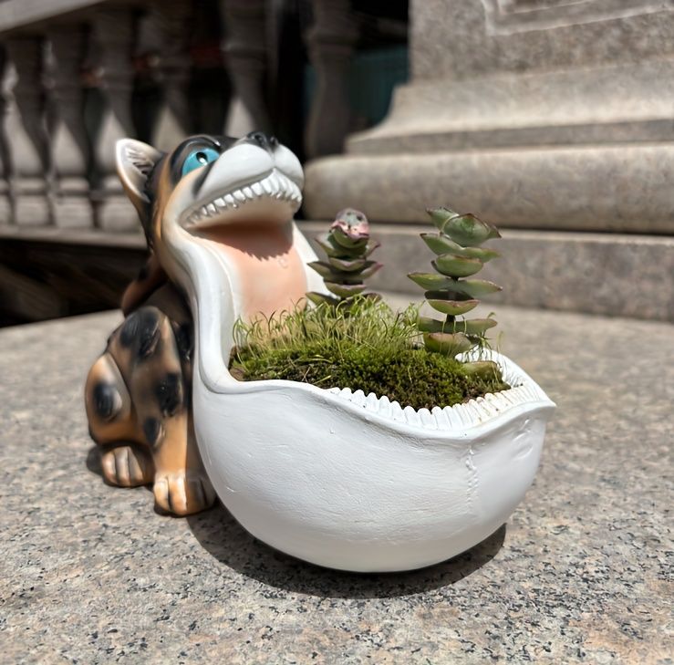 鉢植え 植木鉢 プランター プラントポット フラワーポット ガーデニング 樹脂 屋内 屋外 インテリア 庭 玄関 大きい口の猫 ねこ ネコ 青 ブラウン 2種類 多肉植物 サボテン ユニークデザイン バルコニー