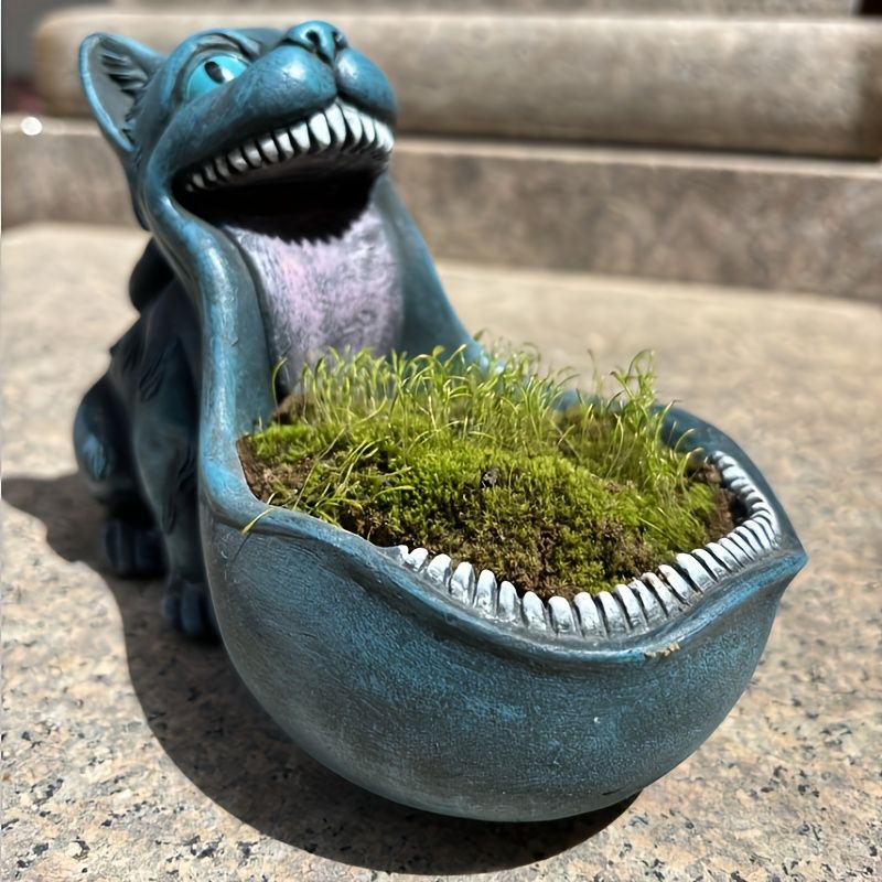 鉢植え 植木鉢 プランター プラントポット フラワーポット ガーデニング 樹脂 屋内 屋外 インテリア 庭 玄関 大きい口の猫 ねこ ネコ 青 ブラウン 2種類 多肉植物 サボテン ユニークデザイン バルコニー