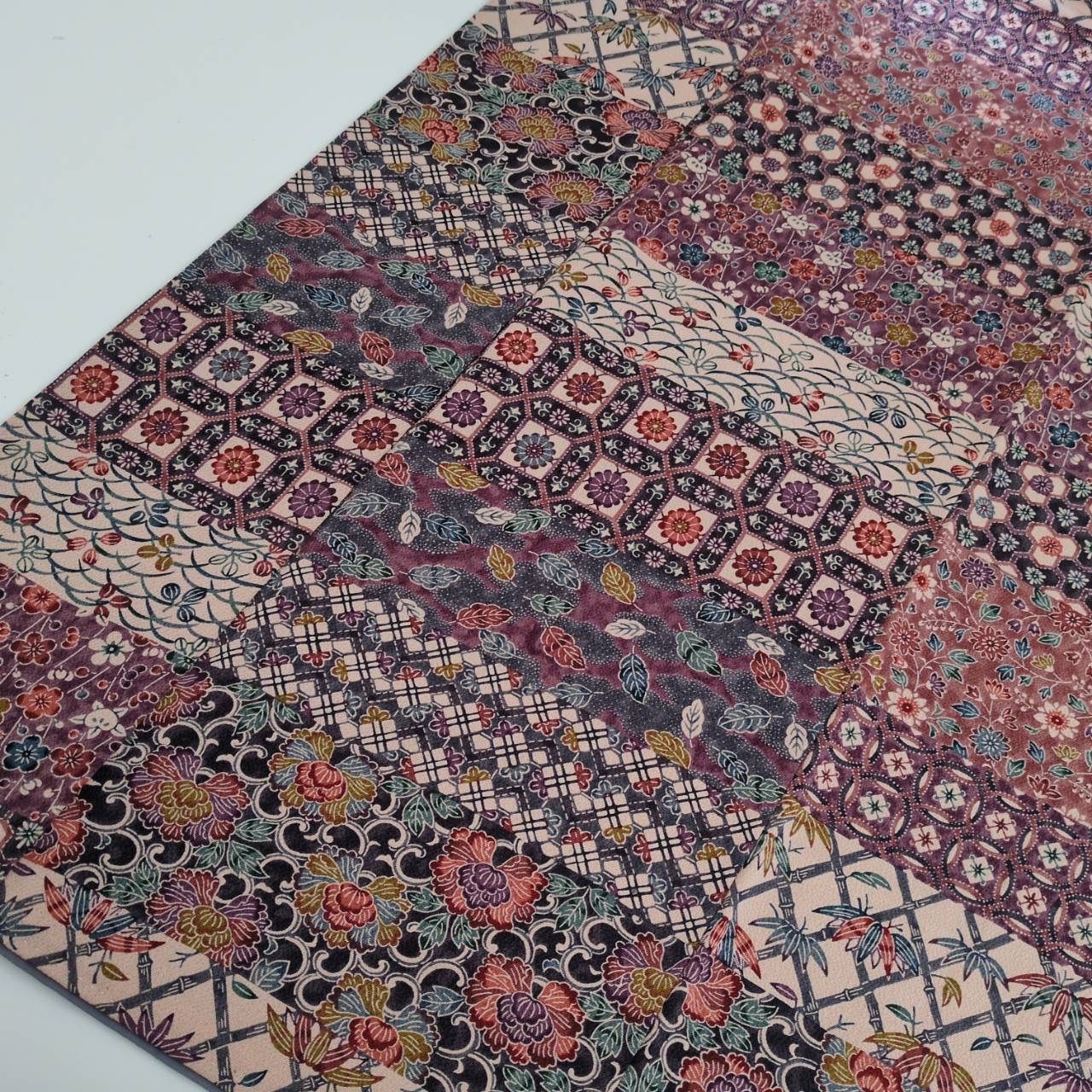 小紋 裄69 市松模様 花唐草 縮緬 正絹 着物 MK-2332 - メルカリ