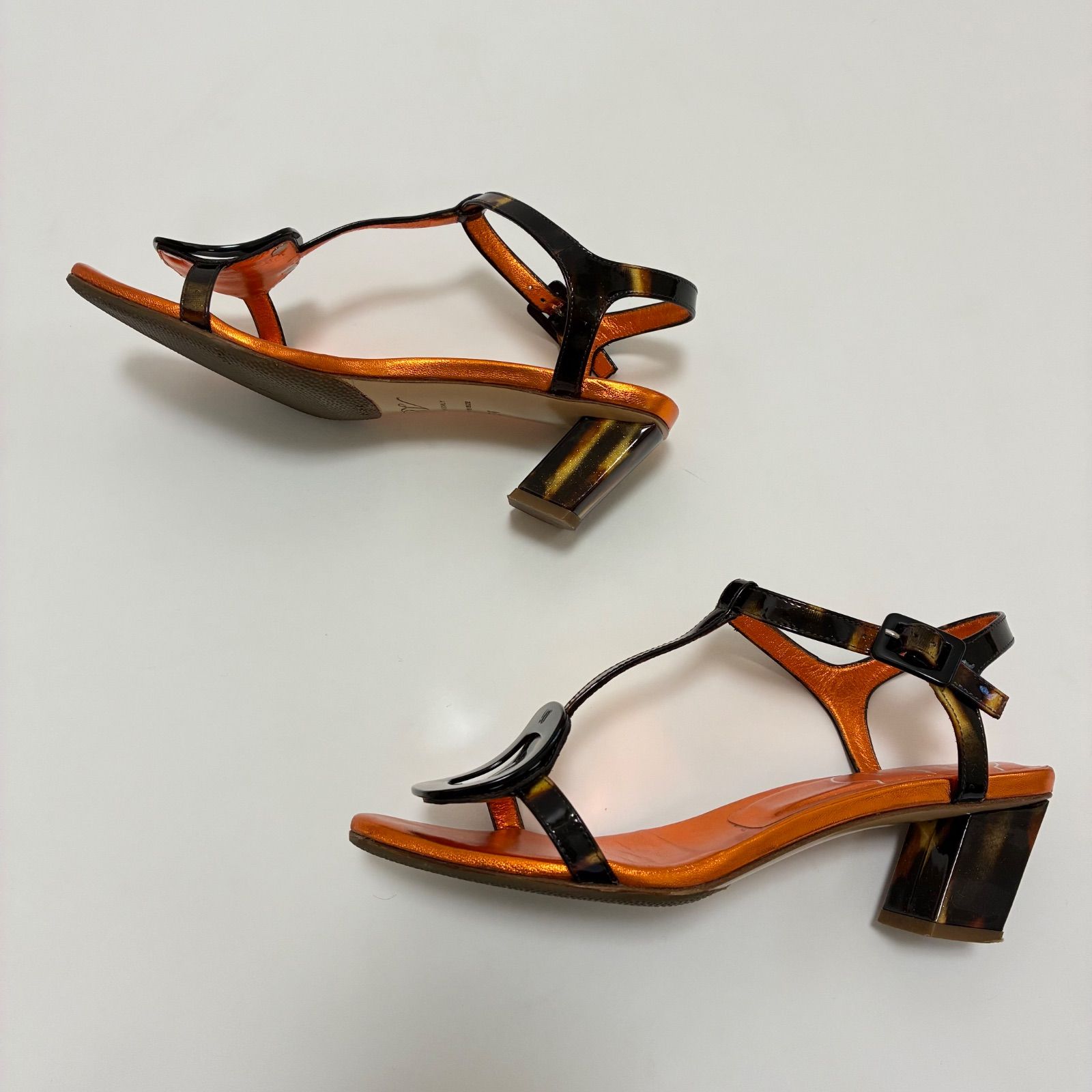 Roger Vivier ロジェヴィヴィエ Tストラップアンクルミュール ベッコウ オレンジ 34