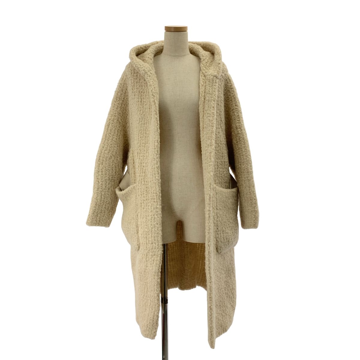Drawer ドゥロワー 3 Gミラノ編みフーデッドニットコート ベージュ レディース