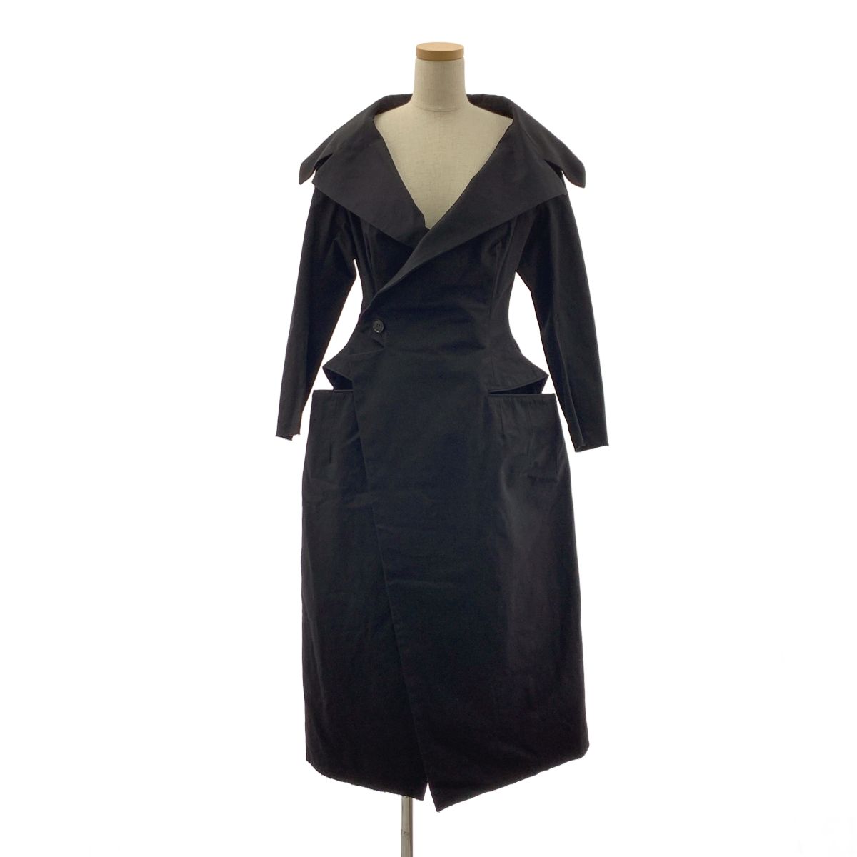 Yohji Yamamoto FEMME ヨウジヤマモトファム 2003 SS high-collar wrap dress 裁ち切り加工 ロングドレス コート 1 ブラック レディース