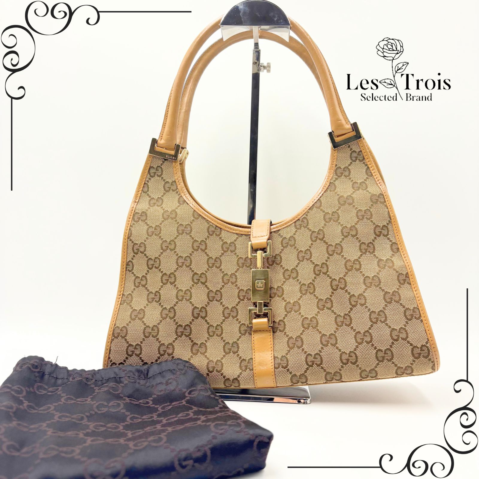GUCCI グッチ ジャッキー GGキャンバス ハンドバッグ レザー 