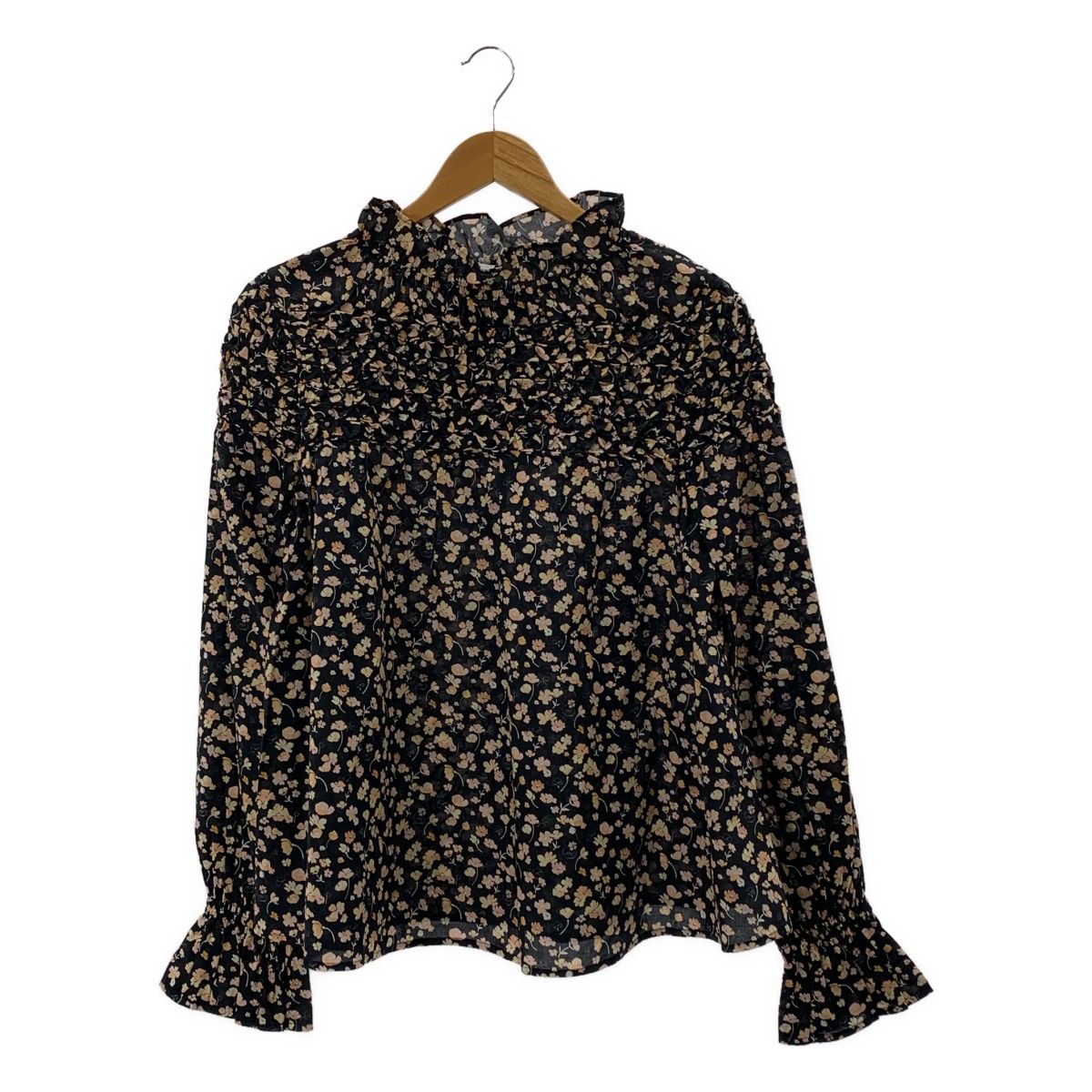 MERLETTE / マーレット | 2022AW | MAJORELLE PRINT / 総柄 ギャザー ハイネック シャツ ブラウス | XS | ブラック/マルチカラー | レディース MERLETTE / マーレット | 2022AW | MAJORELLE PRINT / 総柄 ギャザー