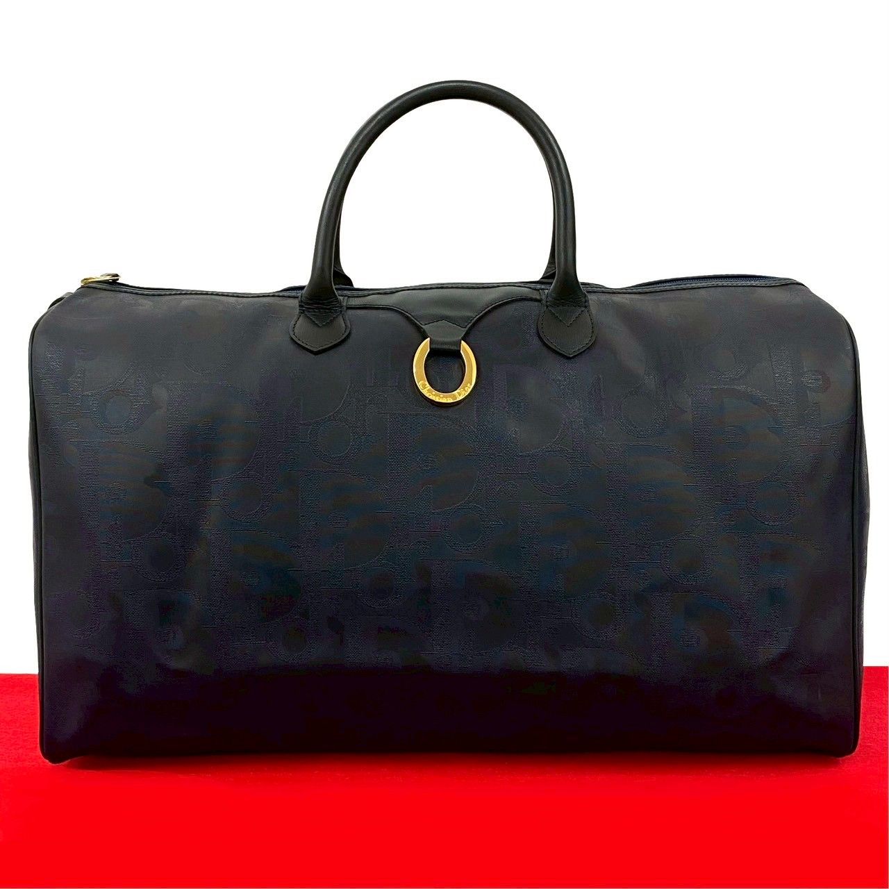 品 Christian Dior ディオール ヴィンテージ ロゴ 金具 レザー ボストンバッグ 旅行かばん ハンドバッグ ネイビー 29534