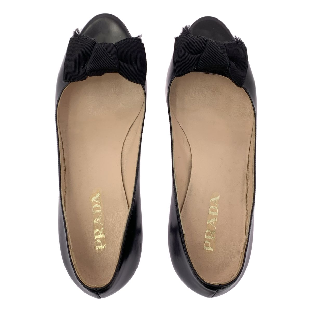 PRADA / プラダ | オープントゥ リボン パンプス | 36 | ブラック