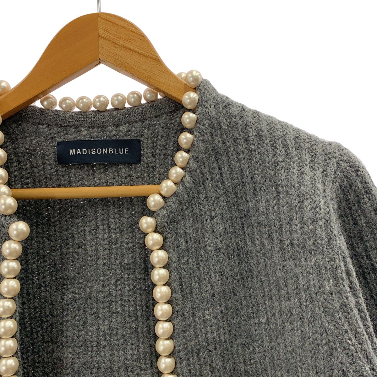 MADISON BLUE マディソンブルー PERAL DAMAGE パール ボタンレス ダメージ加工 カーディガン 00 XS グレー レディース