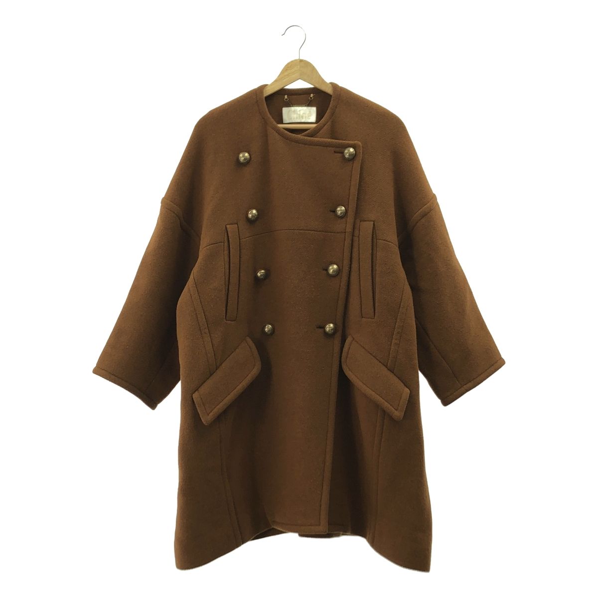 Chloe クロエ ウール ロゴボタン ノー ダブル ロングコート 36 ブラウン レディース