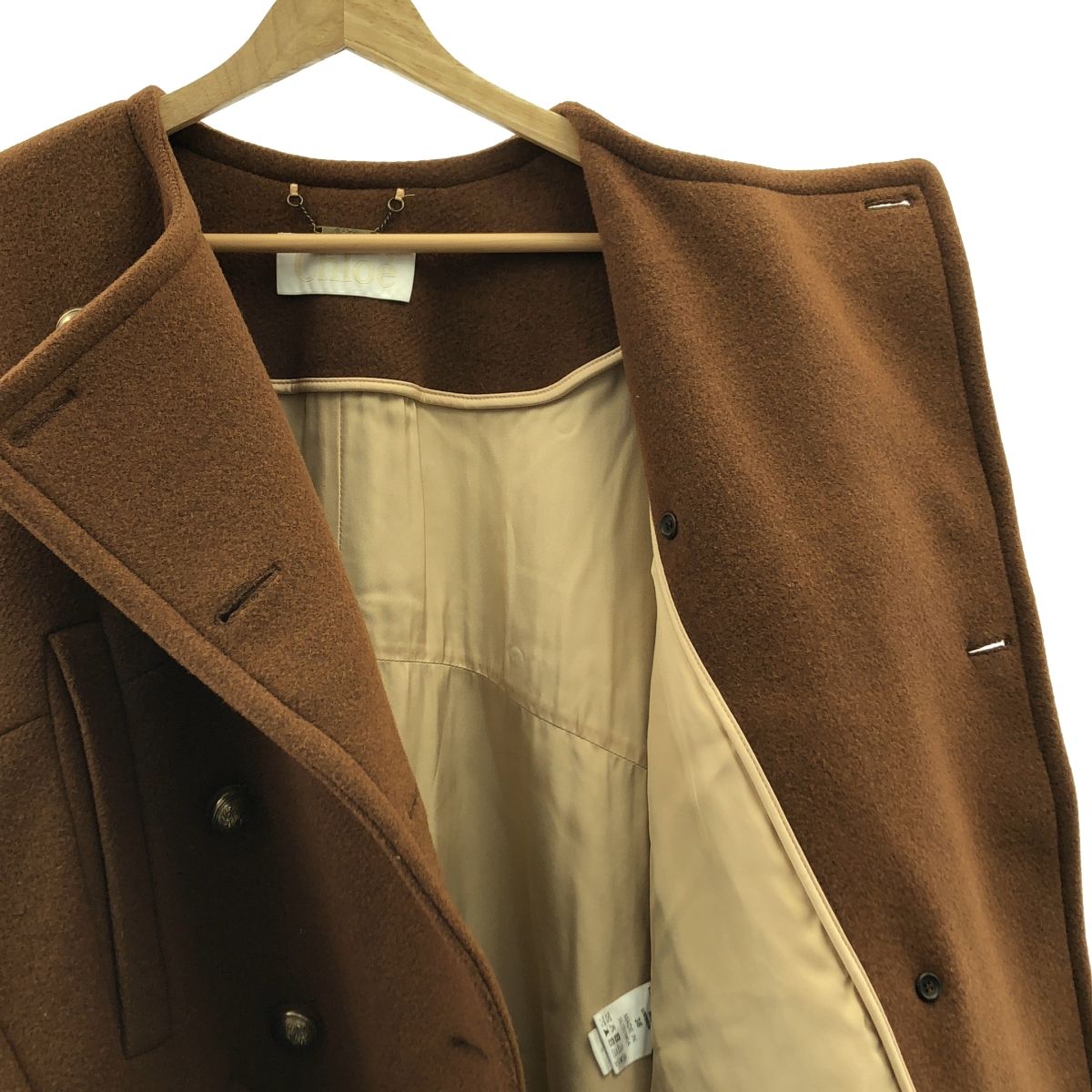  Chloe クロエ ウール ロゴボタン ノー ダブル ロングコート 36 ブラウン レディース その他 ジャケット アウター