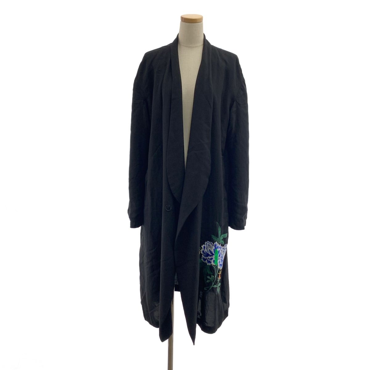 Y s ワイズヨウジヤマモト 2018 SS エンブロイダリー シングル オーバーコート 1 ブラック レディース