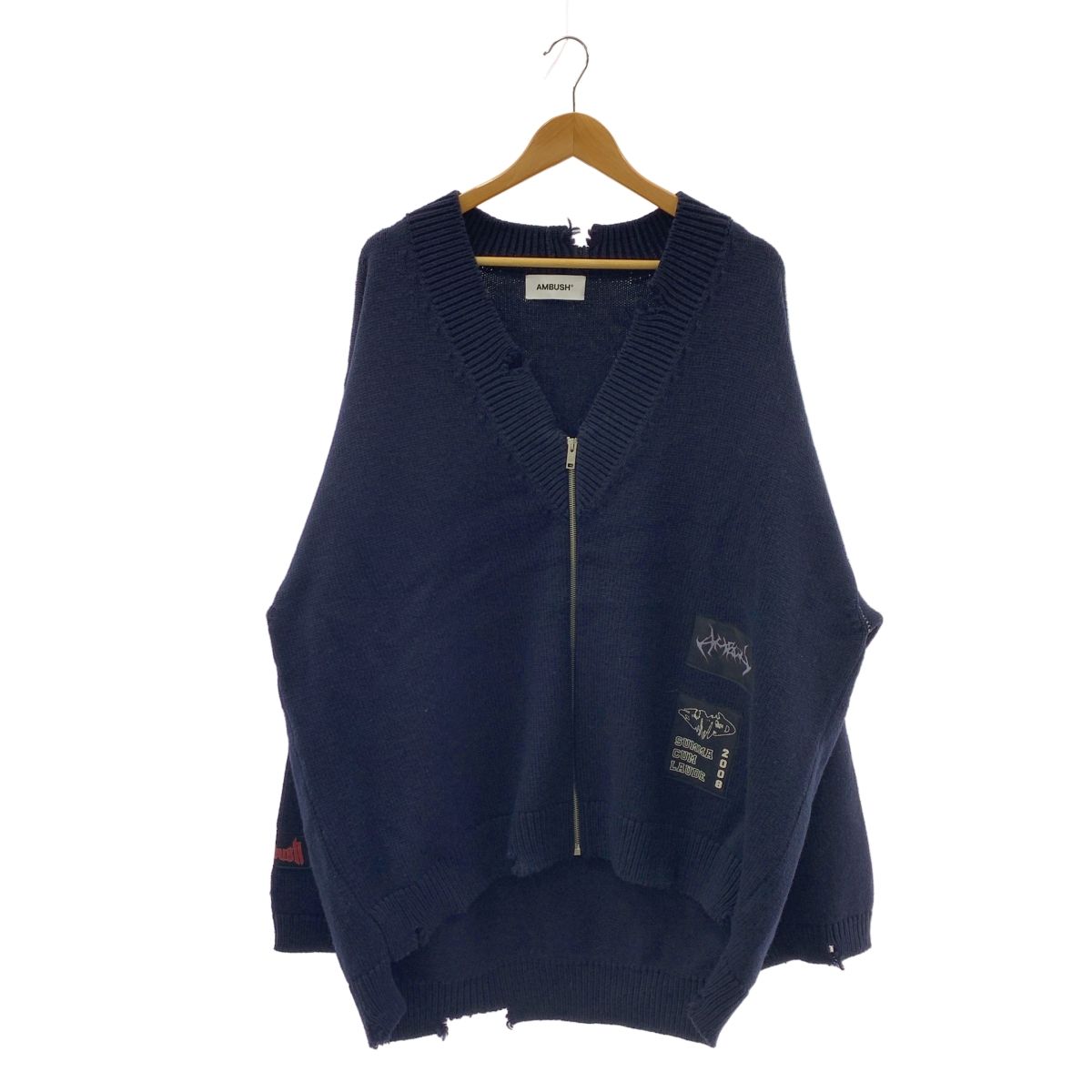 AMBUSH アンブッシュ FELTED KNIT ZIP CARDIGAN ロゴパッチ ジップ ニット オーバー カーディガン XS ネイビー メンズ