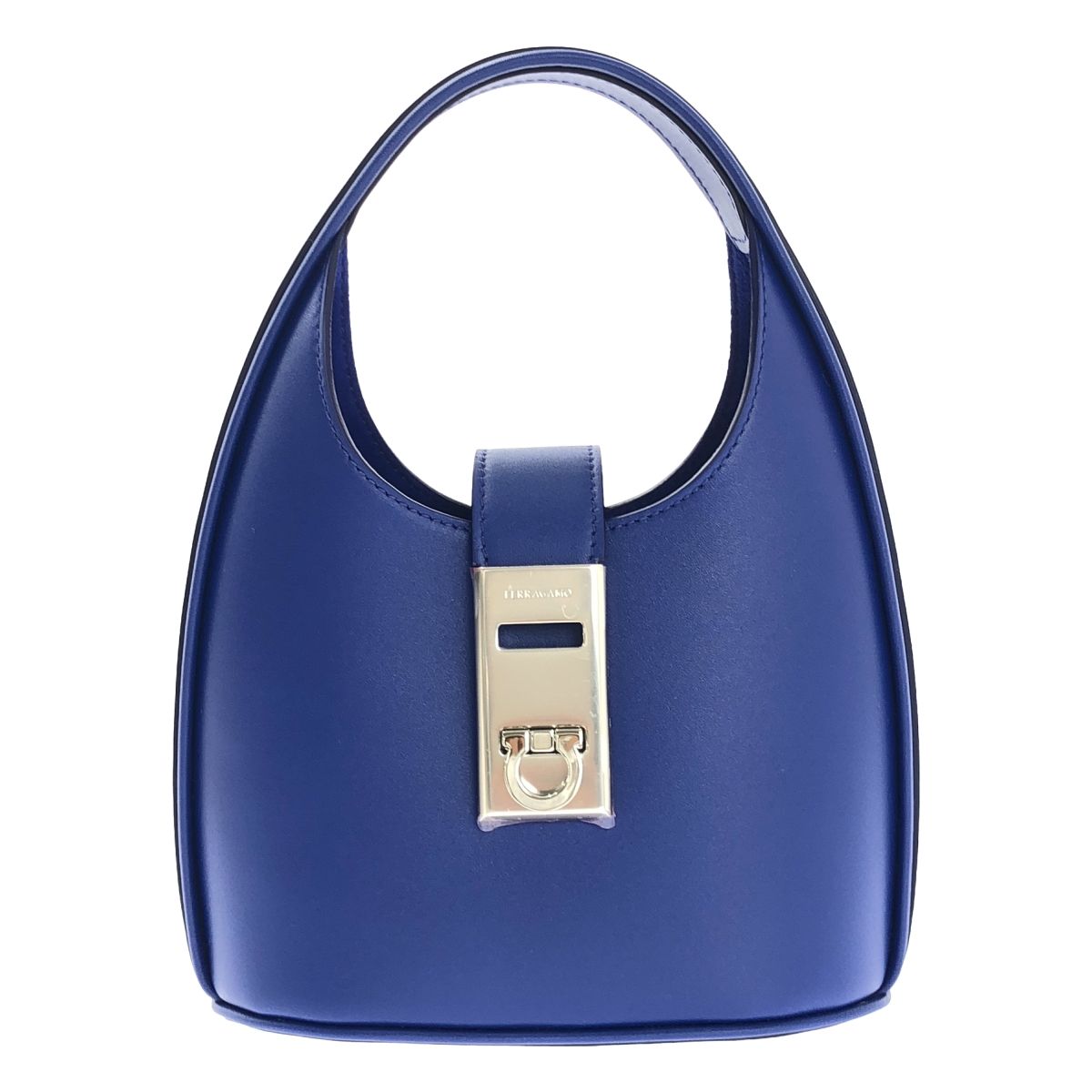 フェラガモ S.HOBO MINI 2 way ホーボー ガンチーニ レザー ショルダーバッグ ブルー シルバー レディース