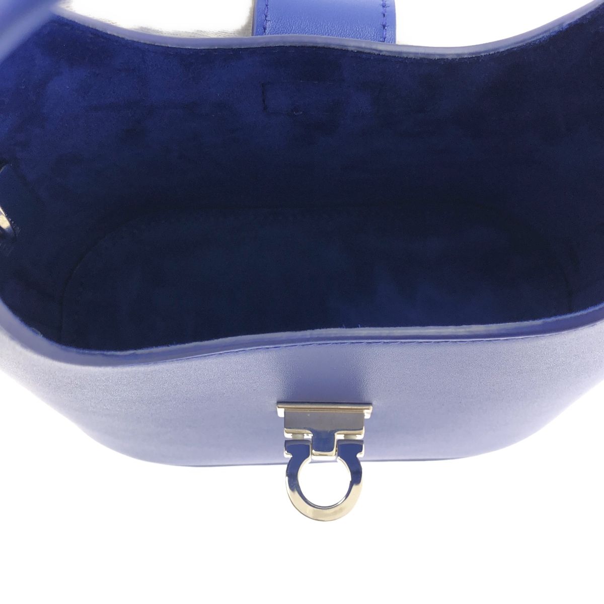  フェラガモ S.HOBO MINI 2 way ホーボー ガンチーニ レザー ショルダーバッグ ブルー シルバー レディース メッセンジャーバッグ ショルダーバッグ