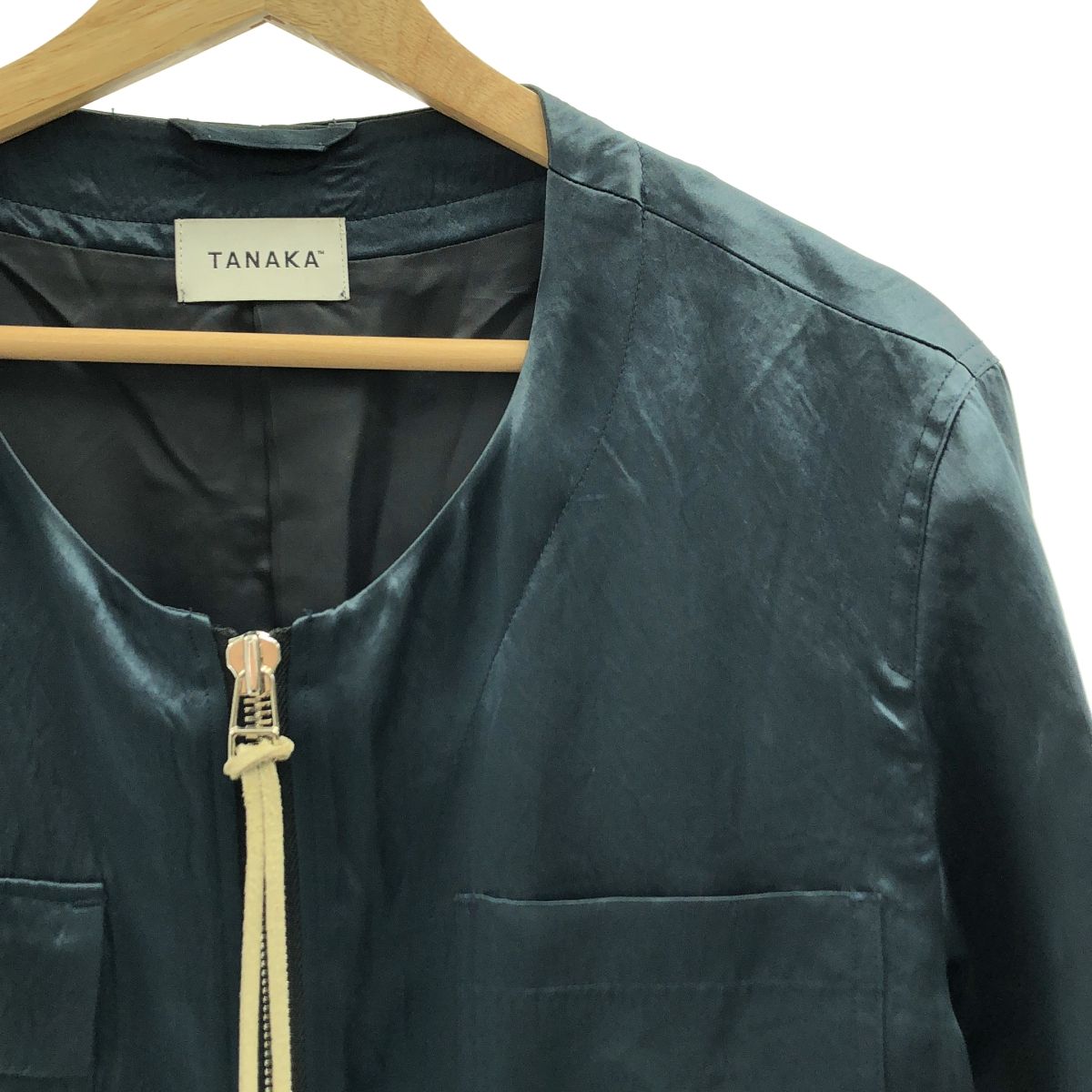 TANAKA タナカ NO COLLAR WORK JACKET サテン ノー ワークジャケット S DRAPEY NAVY レディース