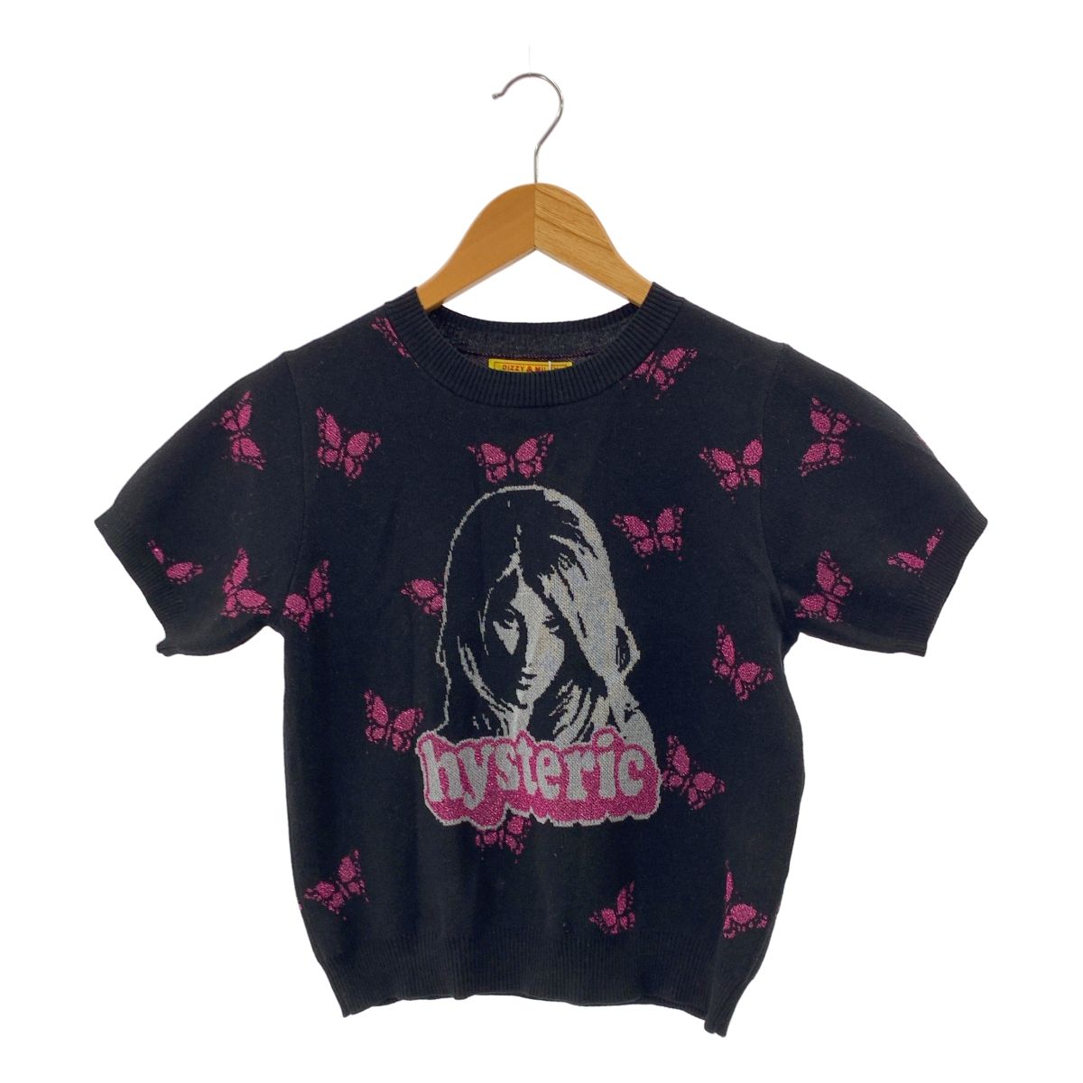 HYSTERIC GLAMOUR ヒステリックグラマー BUTTERFLY WOMAN HEAD コットン ガール サマー ニット F ブラック ピンク レディース