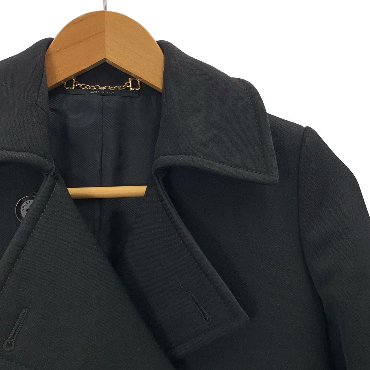 GUCCI ブラック ウール ピーコート　38 GUCCI / グッチ | ウール シルク ロングピーコート | 38 | ブラック