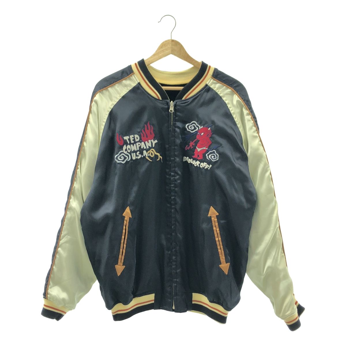 【美品】  TEDMAN / テッドマン | リバーシブル ベロア × サテン エンブロイダリー スカジャン ジャケット | XL | ブラック/ネイビー | メンズ 美品】 TEDMAN / テッドマン | リバーシブル ベロア × サテン エン
