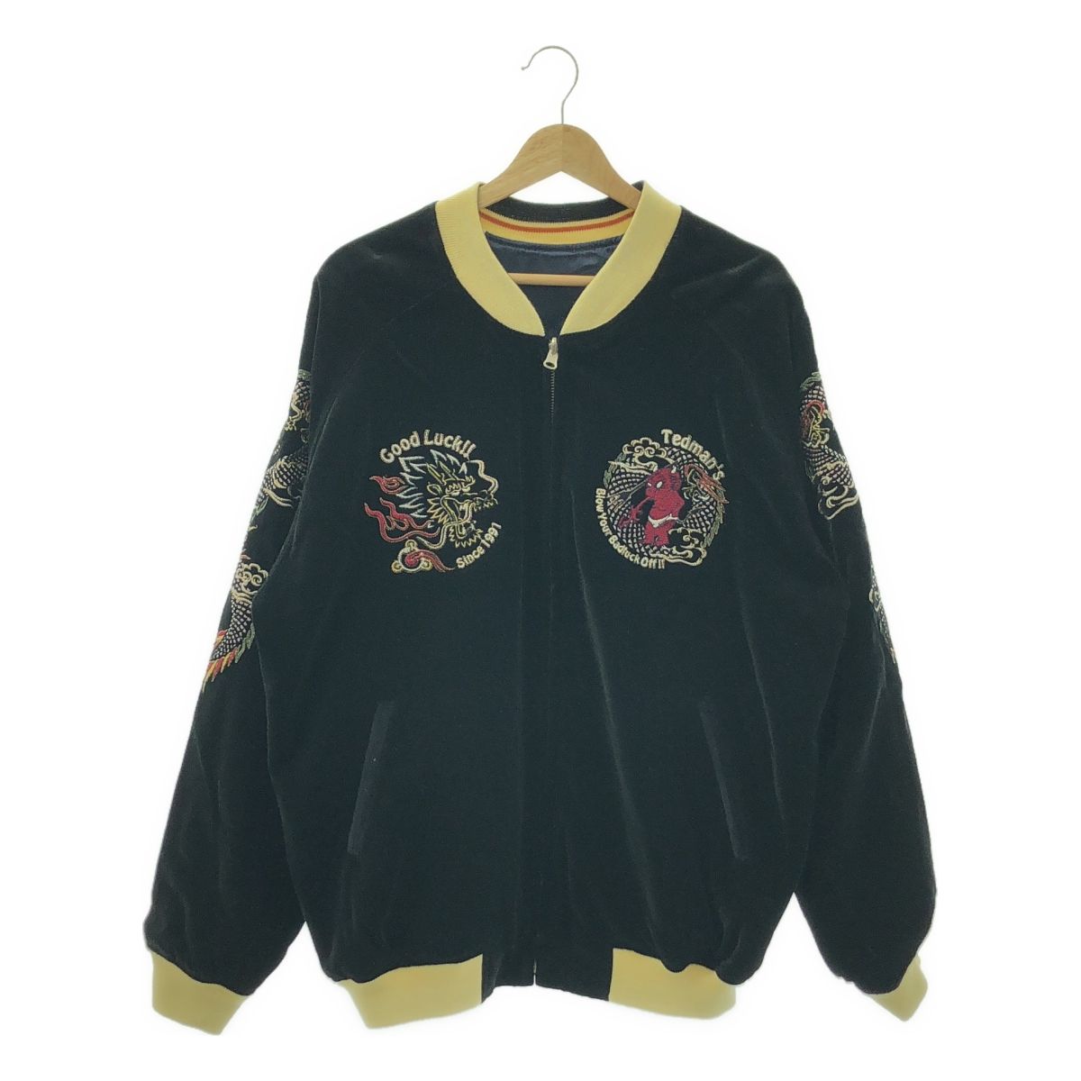 TEDMAN テッドマン リバーシブル ベロア サテン エンブロイダリー スカジャン ジャケット XL ブラック ネイビー メンズ