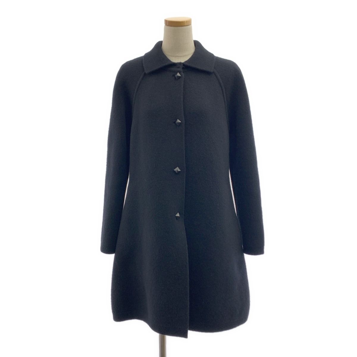 エルメス メドール カシミヤ ウール コート 36 黒 HERMES / エルメス | カシミヤ混 メドール スタッズ コート | 36