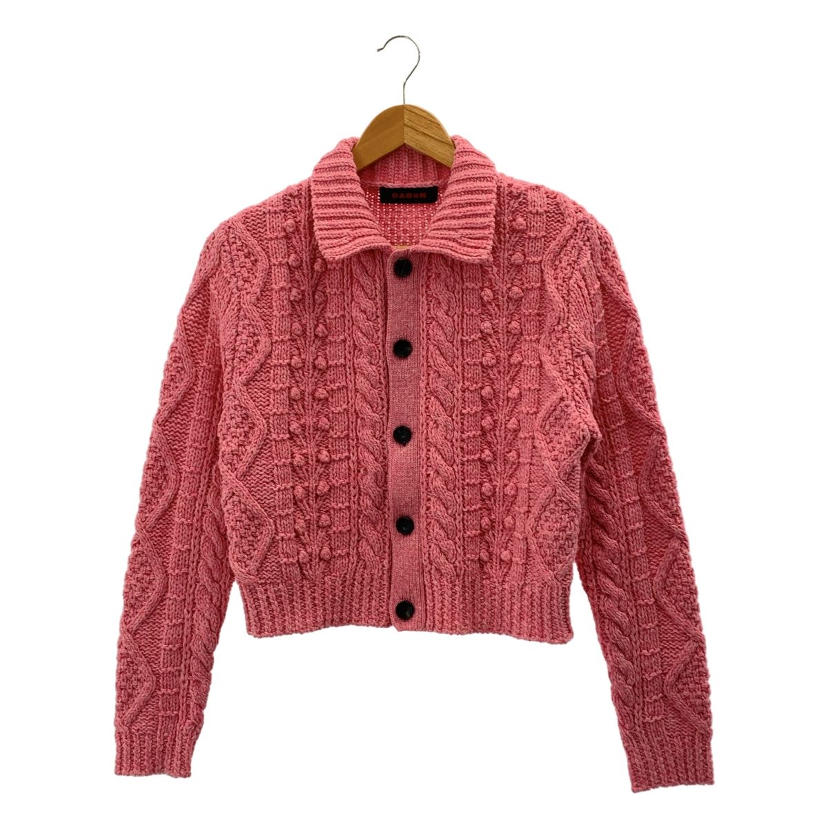 CABaN キャバン ウール ハンドニット ケーブル ポロ カーディガン F ピンク レディース