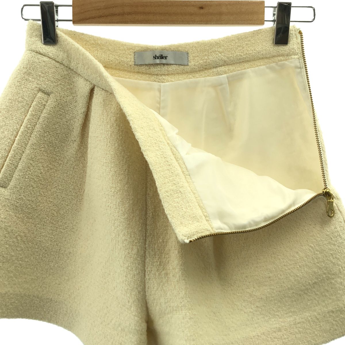 sheller シェリエ ゴールドZIPショートパンツ 美品】 sheller / シェリエ | ウール混 サイドジップ タック ショート