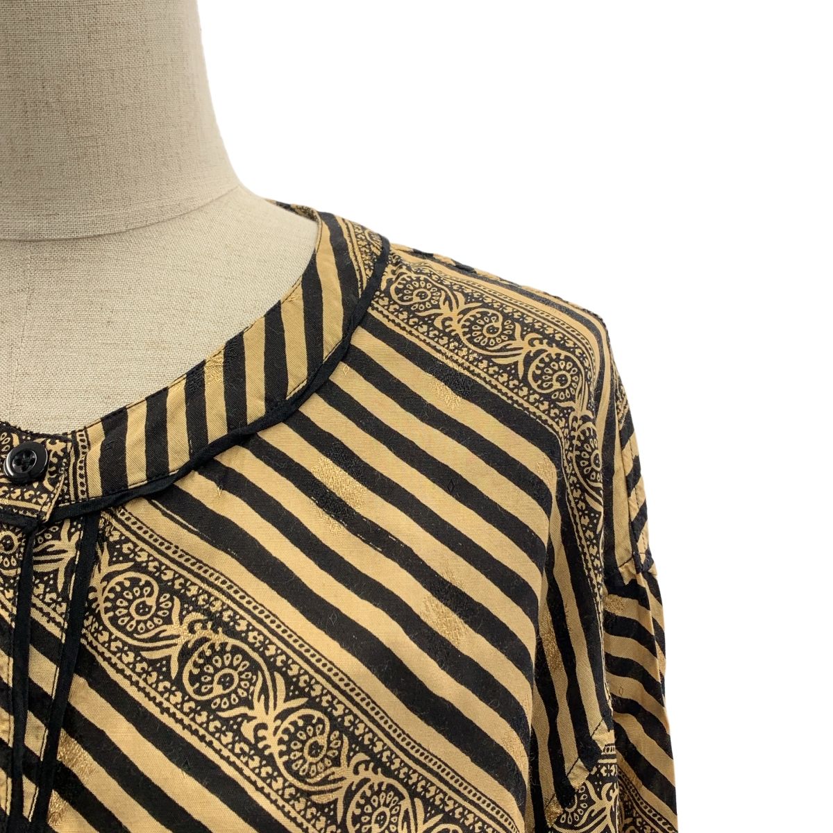 sara mallika サラマリカ ストライプ プリント カフタン ジャンプスーツ オールインワンパンツ M ベージュ ブラック レディース