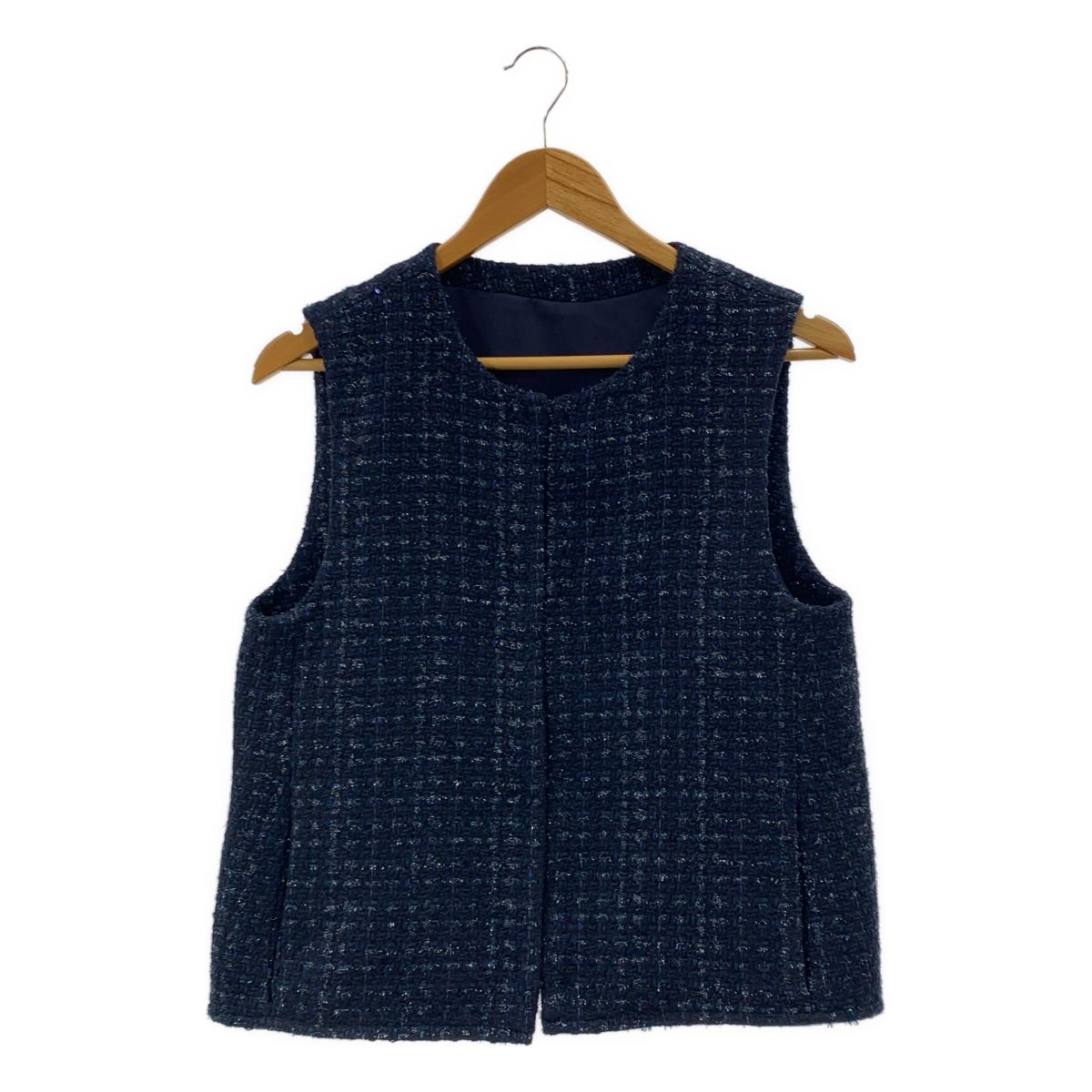 U-Big ユービッグ 石井毛皮 ツイード ベスト M ネイビー レディース