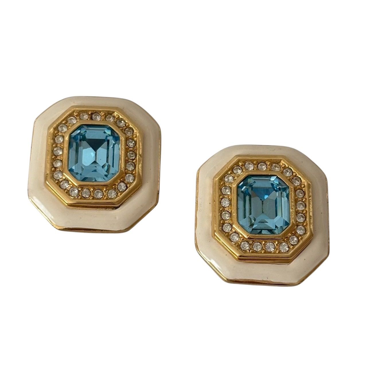 Christian Dior ディオール イヤリング 小物 GP ラインストーン ゴールド ホワイト ブルー