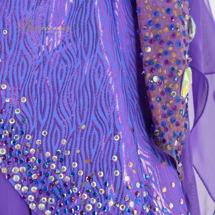 社交ダンス 衣装 スタンダード ドレス ワンピース 紫 フロート レース