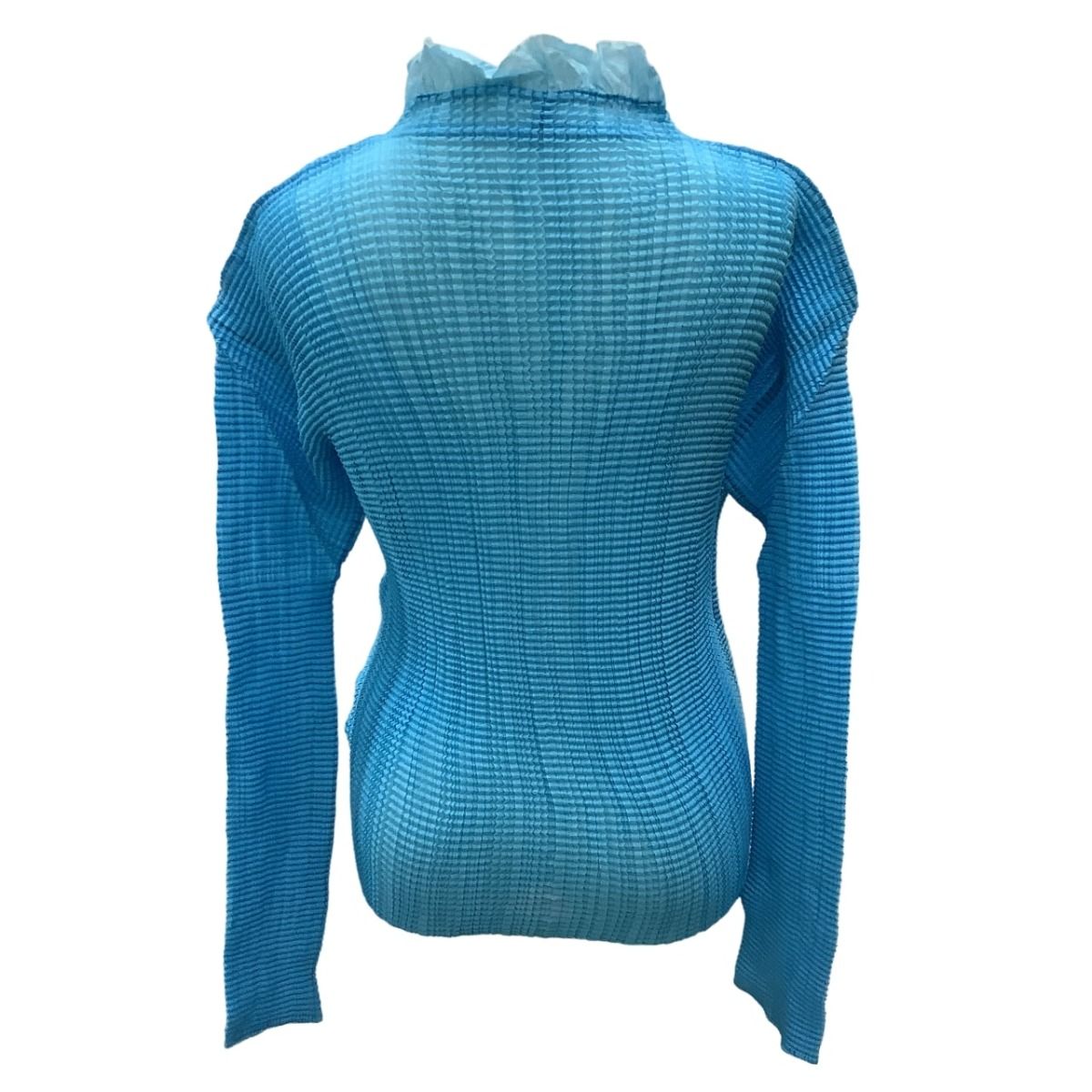 ISSEY MIYAKE イッセイミヤケ ワッフルプリーツ フリル カーディガン SIZE 2 スカイブルー