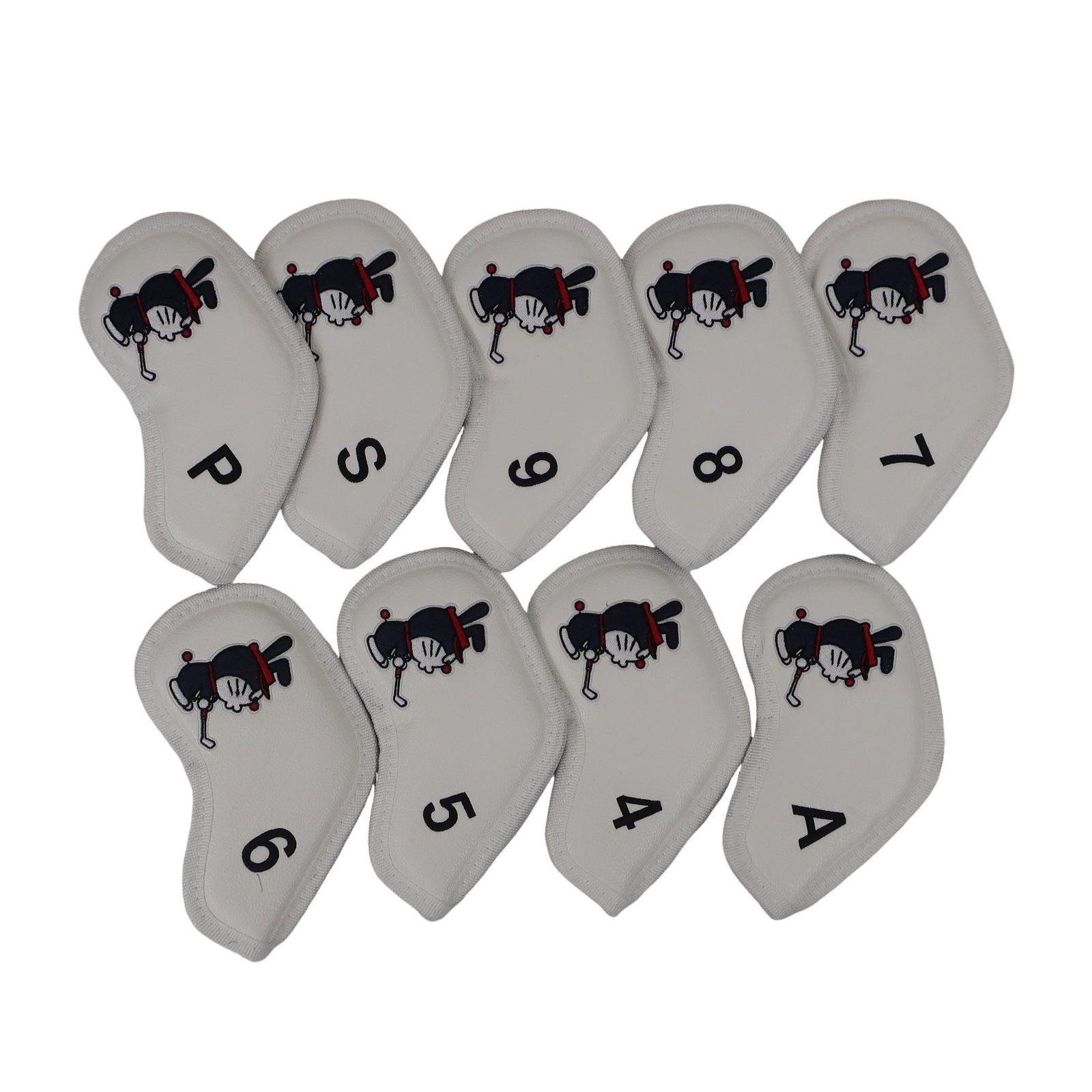 ヘッドカバーセット 白 ドラえもん刺繍 1 W用 FW用×2 UT用 PT用 アイアン用 ゴルフ用品 2509-0380