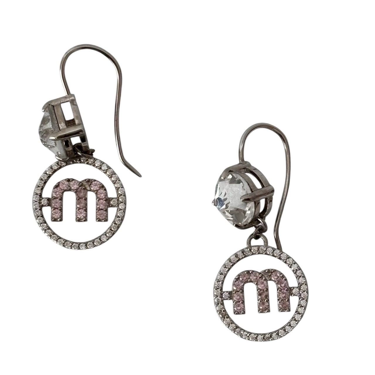 miumiu ミュウミュウ ピアス 小物 スイングピアス クリスタル ラインストーン メタル シルバー ピンク