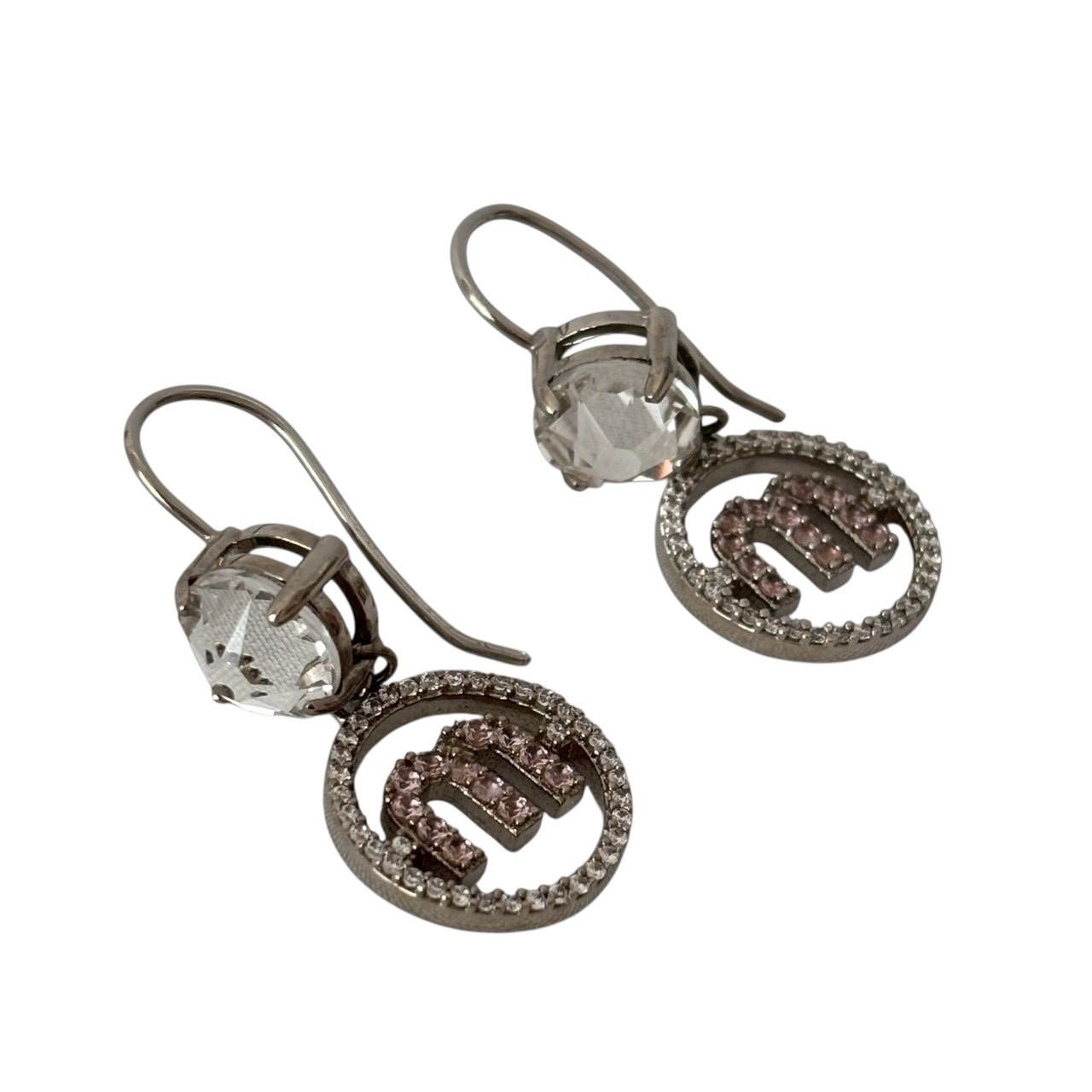 miumiu ミュウミュウ ピアス 小物 スイングピアス クリスタル ラインストーン メタル シルバー ピンク