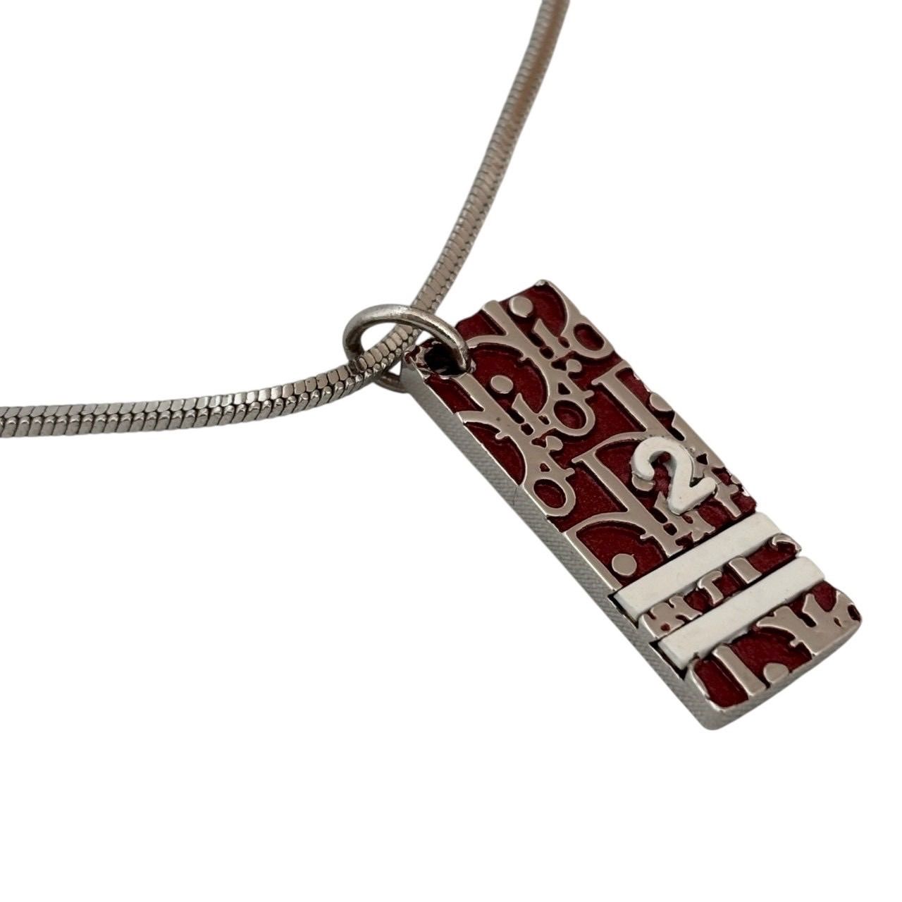 Dior シルバー レッド ネックレスDior】ディオール ロゴプレート