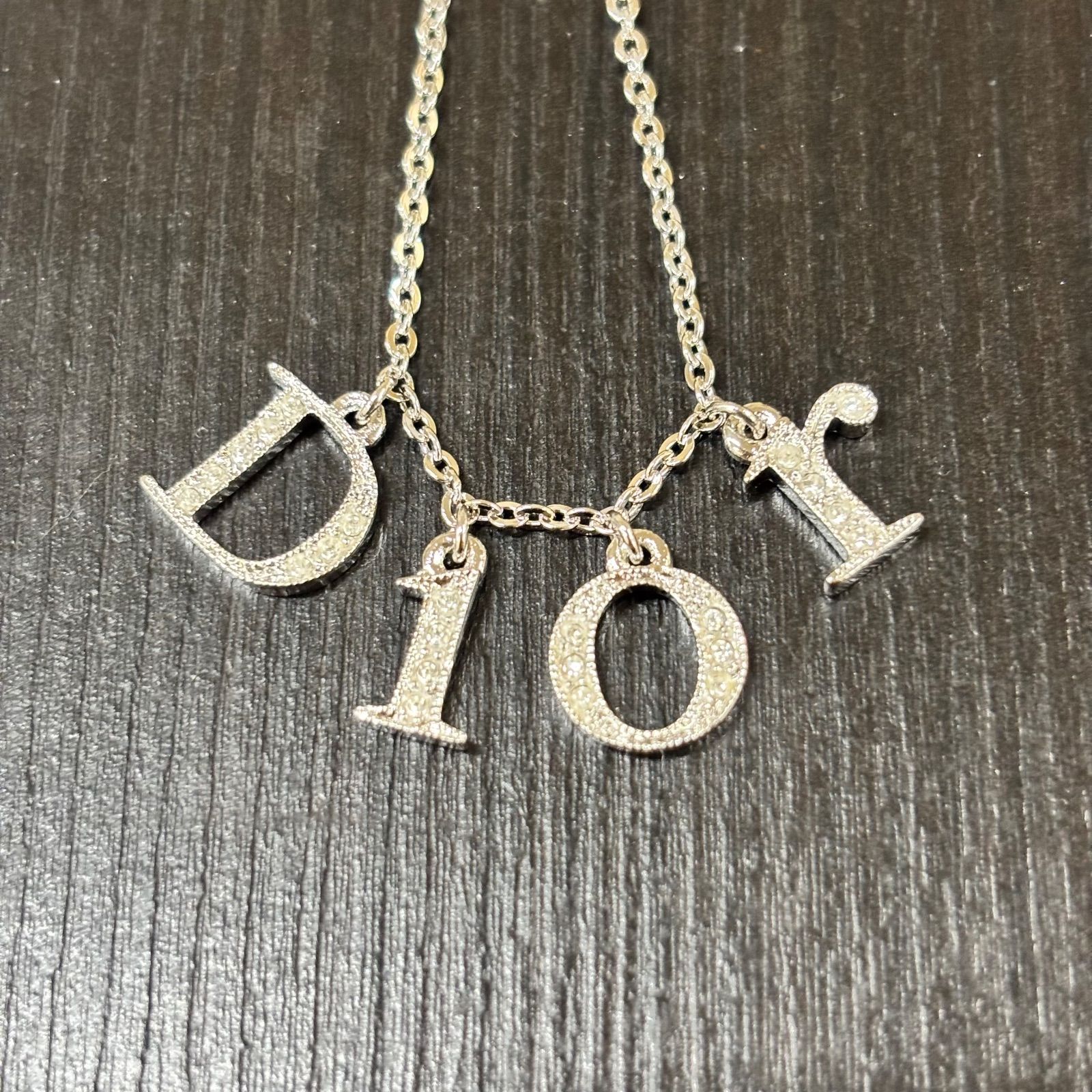 ◼︎ Christian Dior ディオール ネックレス シルバー ストーン ロゴ