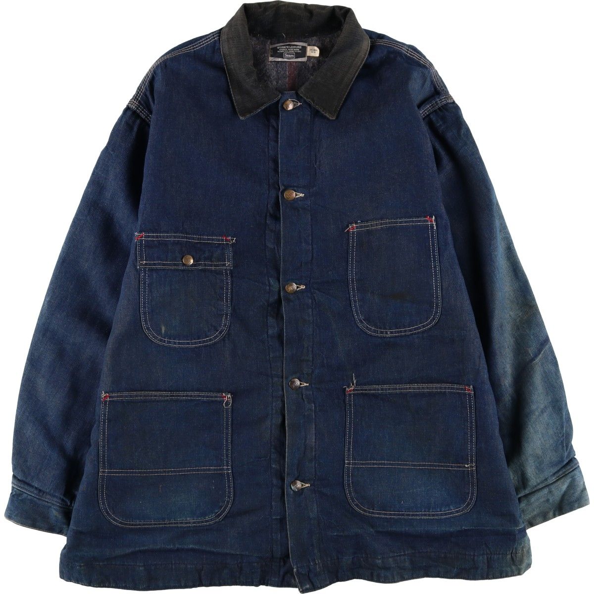 【奇跡のフェード】70s Sears Work デニム カバーオール XL 古着 70年代 シアーズ Sears WORK LEISURE デニムカバーオール メンズ