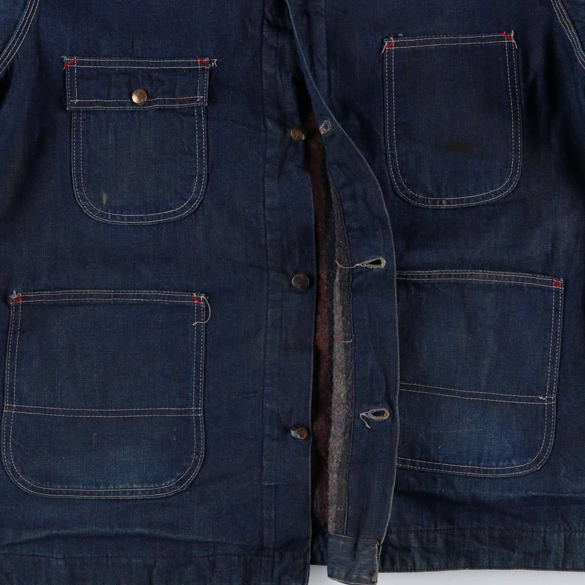 sears デニムカバーオール 裏地 70〜80's 古着 70年代 シアーズ Sears WORK'N LEISURE バットダイ デニム