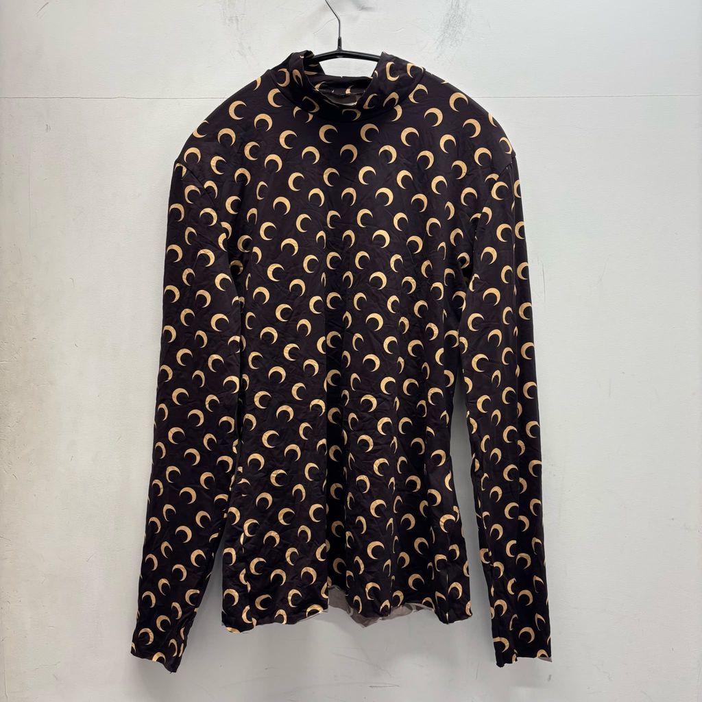MARINE SERRE マリーンセル MOON PRINTED JERSEY LS TOP ハイネックカットソー ダークブラウン size M 中目黒A 12