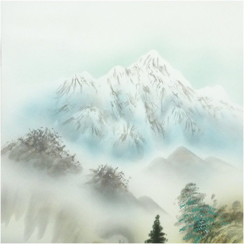 小川香月筆 山村春景 肉筆絹本掛軸（紙箱） 掛け軸 床の間 書 おしゃれ