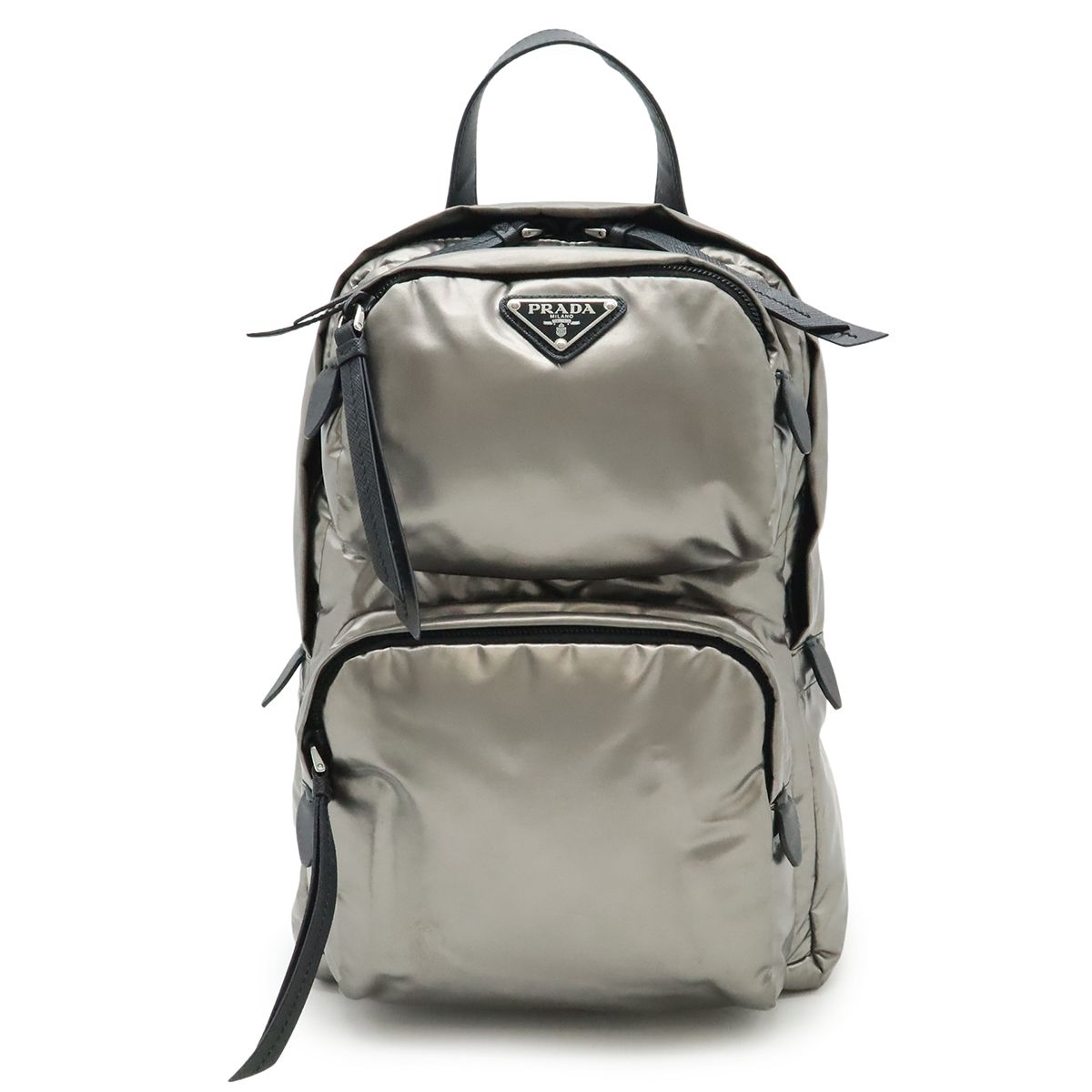 PRADA プラダ トライアングルロゴ ボディバッグ ショルダーバッグ 斜め掛け ナイロン レザー FERRO メタリックシルバー NERO ブラック 1 BZ 026