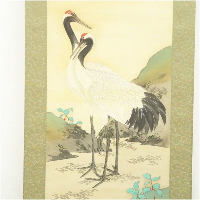 章山筆 日の出鶴 肉筆絹本掛軸（保護箱） 掛け軸 床の間 書 おしゃれ