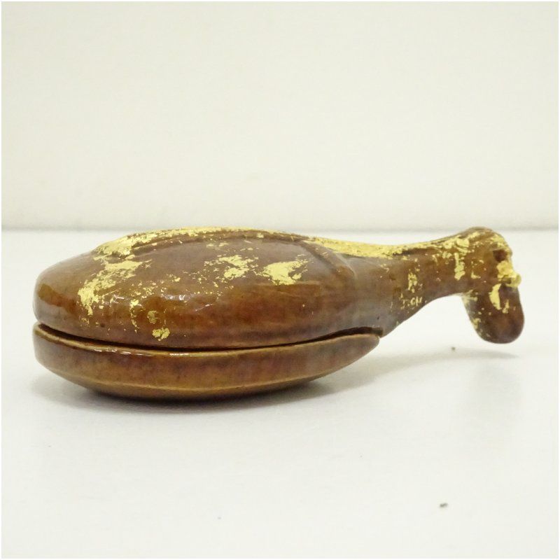 政所窯 永興紹道造 飴釉琵琶香合（共箱） 茶道具 茶道 香道 香道具