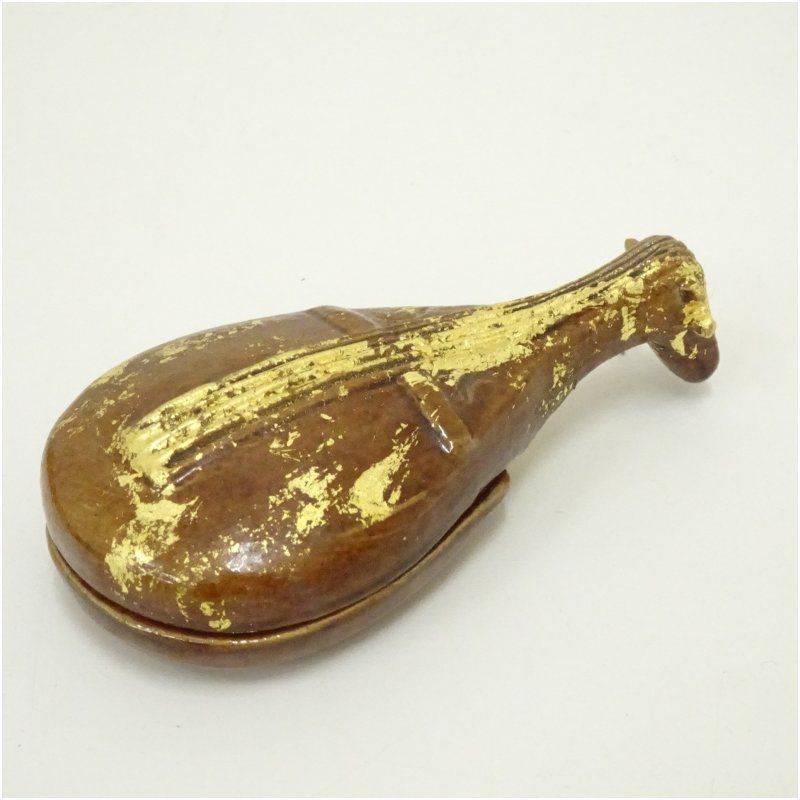 政所窯 永興紹道造 飴釉琵琶香合 共箱 茶道具 茶道 香道 香道具 おしゃれ かわいい アンティーク インテリア 骨董 茶器 お香入れ