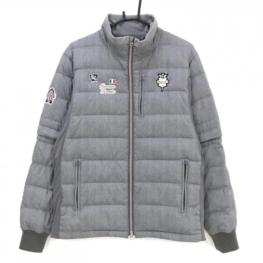 ビームスゴルフ 2WAYダウンジャケット グレー ヘリンボーン地模様 胸元