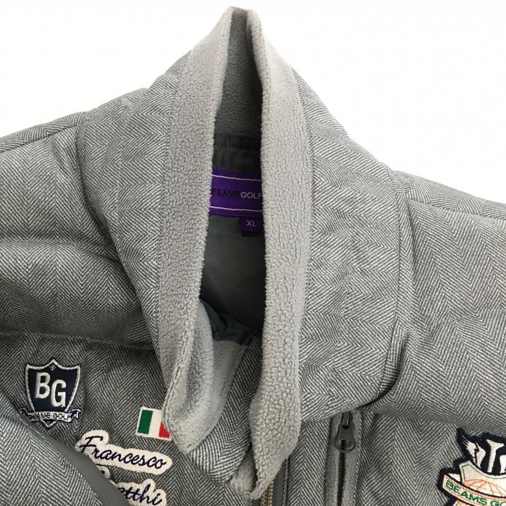 ビームスゴルフ 2WAYダウンジャケット グレー ヘリンボーン地模様 胸元