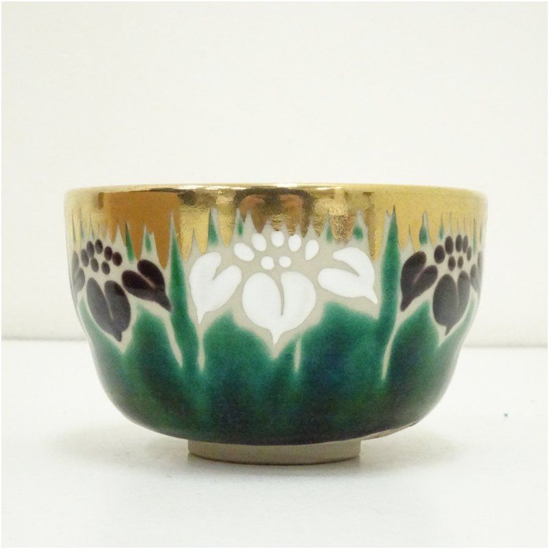 九谷焼 陶峰造 色絵菖蒲茶碗（共箱） 茶道 抹茶 おしゃれ 抹茶茶碗